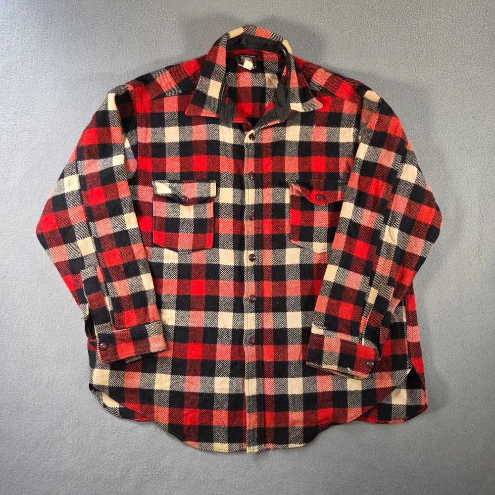 Vintage Woolrich Jacket Mens XL Red Wool Plaid Flannel Shacket Mackinaw 50s 60s